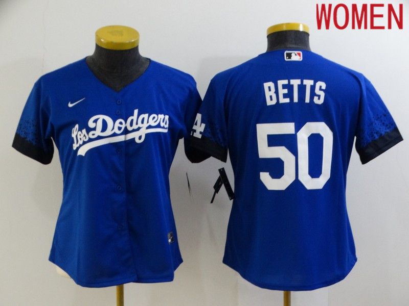 Women Los Angeles Dodgers #50 Betts Blue City Edition Game Nike 2021 MLB Jersey